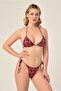 Aquaviva Women's Navy Blue Red Flower Pattern Pattern Triangle Slip Gathered Brazilian Bikini Set - 3