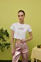 Women's Ecru Floral Printed Short Sleeve T-Shirt with Ruffled Hem - 4
