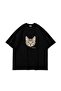 تيشيرت أسود كبير الحجم مطبوع عليه Cat Stay Meow للجنسين