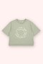 Baby Girl Short Sleeve Printed Khaki T-Shirt with Slit Detail