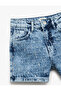 Denim Shorts with Cotton Pocket and Stone Detail - 3