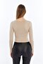 Women's Cream Crew Neck Long Sleeve Crop Blouse - 6