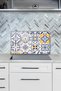 Blue Tile Patterned Glass Stove Back Protector, Heat Resistant, Countertop Built-In and Kitchen Protection - 3