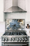Blue and White Floral Glass Stove Back Protector, Heat Resistant, Countertop Built-In and Kitchen Protection