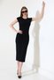 Low Sleeve Closed Crew Neck Basic Women's Long Casual Dress 21898 Black - 3