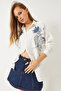 Women's White Beaded Stone Embroidered Aerobin Oversize Shirt 60283027 - 5