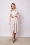 Women's Twill Modal Collar Off-Shoulder Double Sleeve Midi Length Above Knee Dress (Leather Belt Included)-Stone - 5