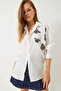 Women's White Butterfly Bead Stone Embroidered Aerobin Oversize Shirt 60283030 - 6