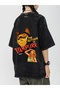 Black Wampur Cat Detail Front/Rear Printed Washable Oversize T-Shirt - Mingalondon