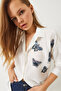 Women's White Butterfly Bead Stone Embroidered Aerobin Oversize Shirt 60283030 - 4