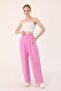 Women's pink linen blend korean style palazzo pants - 2