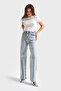 Women's Denim Color T-S45-80 Straight Fit High Waist Design Denim Jeans with Shiny Stones - 6