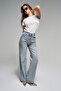 Women's Denim Color T-S45-80 Straight Fit High Waist Design Denim Jeans with Shiny Stones - 5