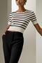 White Crew Neck Striped Women's T-Shirt Mg2400 - 2