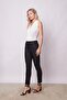 High Waist Thick Belted Pocketed Skinny Leg Ankle Length Cotton Stretch Fabric Fabric Trousers-Black - 4