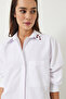 Women's White Collared Heart Embroidered Off-Shoulder Oversize Poplin Shirt 60420 60271082 - 3