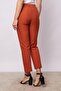 Women's High Waist Buttoned Pipe Leg Fabric Trousers with Stitched Waistband on the Front - Tile - 7