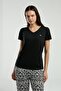 Women's Crew Neck Pigment Printed Summer Regular Fit Black Pajama Set Ar3240-S-V1 - 3