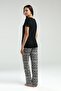 Women's Crew Neck Pigment Printed Summer Regular Fit Black Pajama Set Ar3240-S-V1 - 5