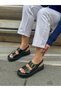 Black Skin (Jenny) Gold Buckle Detail Women's Sandals - 2