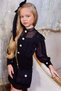 Girl's Shoulder and Chest Guipure Embroidered Stone Button Detail Chanel Black Dress - 2