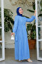 Women's jacquard dress with tie sleeves - blue - 3