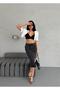 Slitted Midi Length Lycra Jean Skirt - 3