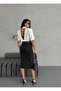 Slitted Midi Length Lycra Jean Skirt - 5