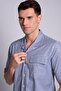 Men's Navy Blue Short Sleeve Striped Shirt with Flap Pocket - 2