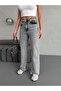 Slit Detail Pipe Leg Gray Snow Wash Jean