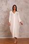 Women's White V-Neck Buttoned Back Embroidered Long Dress with Pockets and Shoulder Windows - 6