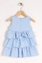 Crew Neck Short Sleeve Ribbon Detailed Skirted Ruffled Zero Sleeve Baby Blue Color Girl's Dress - 3