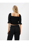 Balloon Sleeve Blouse Elastic Square Neck - 4