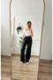 Women's Black Color Lycra Draped Line Detailed High Waist Wide Leg Comfortable Fit Palazzo Trousers - 4