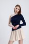 Women's One Shoulder Gathered Navy Blue Blouse - 4