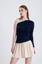 Women's One Shoulder Gathered Navy Blue Blouse - 3
