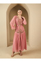 Embroidered Pleated V-Neck Kaftan with Belt - 2
