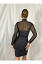 Glittery And Sleeves Turtleneck Dress With Tul Kumastan - 5