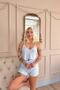 طقم بيجامة نسائي من Blue Fleur Douce مع شورت بحزام حبل محبوك منقوش - 2