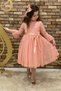 Colorful French Lace Buckle Girls' Dress Salmon