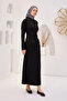 Women's Black Front Draped Crepe Dress - 2