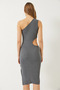 Women's Gray One-Shoulder Window Detail Slit Mini Dress 60284007 - 7