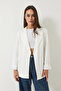 Women's Ecru Padded Lining Striped Strawberry Fabric Blazer Jacket 50178 60283002 - 5