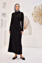 Women's Black Front Draped Crepe Dress - 4