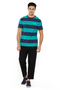 Men's Navy & Green Striped Round Neck T-Shirt – 100% Cotton Casual Classic Essential, Summer-Ready! - 4