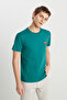 100% Cotton Regular Fit Regular Cut Crew Neck Minimal Logo Green T-Shirt - 2