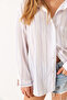 Women's Ecru Blue Striped Oversize Modal Shirt with Pockets 2258 60284002 - 7