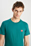 100% Cotton Regular Fit Regular Cut Crew Neck Minimal Logo Green T-Shirt - 4