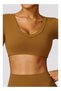 Womens Crop Top Shirt Short Sleeves - Padded Low Impact Workout Yoga Shirt - 2