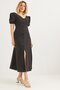 Tie Waist V-Neck Linen Dress Black